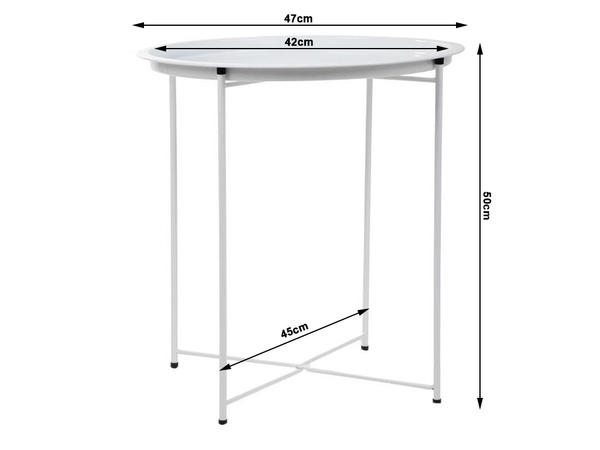 Mesa de centro redonda plegable de metal con bandeja para balcón terraza loft blanco