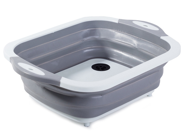 Silicone folding bowl with drain board sink