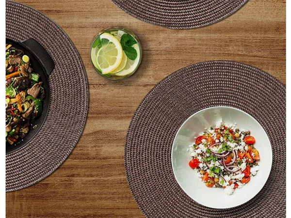 Round placemat for kitchen table plaited table mat brown