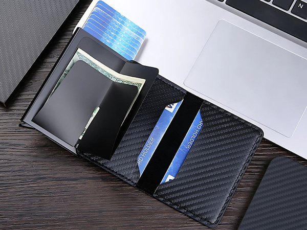 Männer rfid anti-diebstahl-brieftasche schwarz für karten geldscheine öko-leder