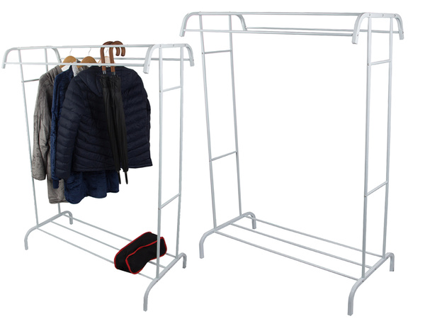 Standing clothes hanger with shelves for shoes and jackets, metal, for wardrobe