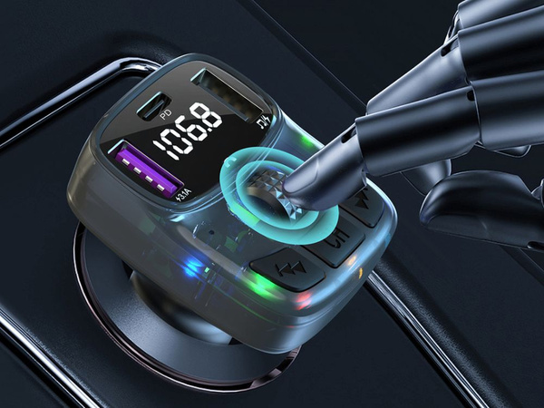 Automobilių mp3/wma transmitteris 2xusb + usb c bluetooth 5.3 led qc 3.0