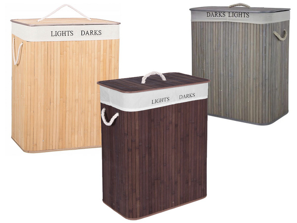 Bambus wäschekorb 2 fächer freistehend organiser behälter deckel