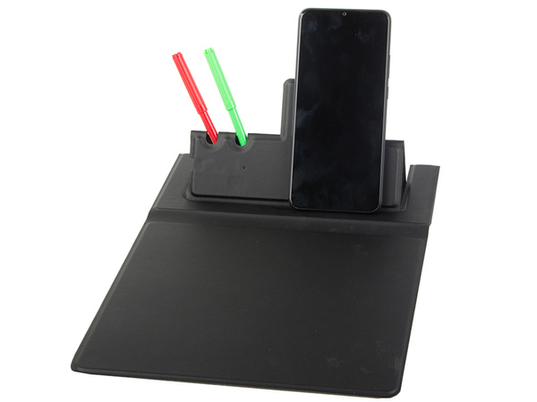 Mouse pad wireless inductive charger for mobile phones organiser