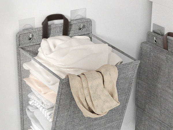 Panier à linge pliant pour salle de bain porte murale gris