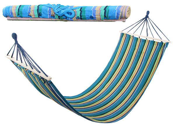 Hamac de jardin renforcé balançoire à bascule en bois coloré et rayé 200 x 80