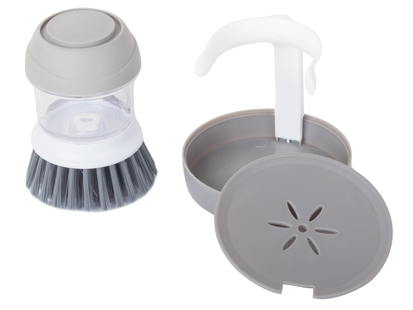 Cepillo de fregar dispensador de líquido para lavavajillas de cocina soporte para fregar