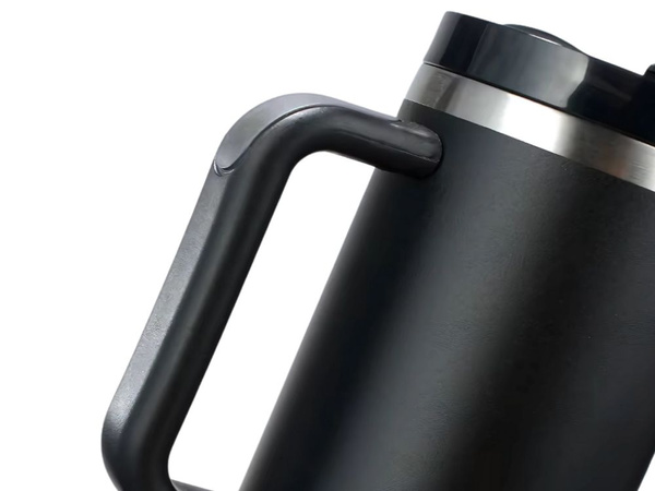 Großer Thermobecher 1,2 l mit Strohhalm und Stahlgriff, Thermoskanne für kalte und heiße Getränke