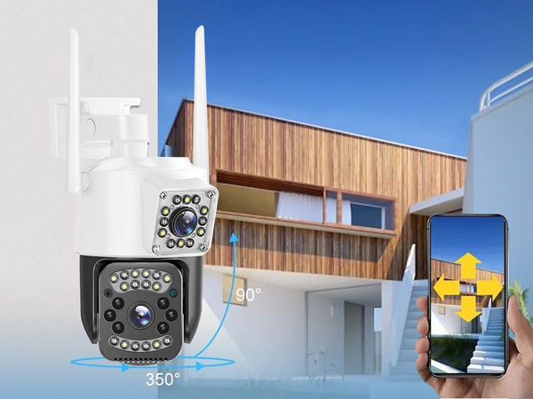 Camera with two lenses, outdoor rotating Wi-Fi, motion detector, IP