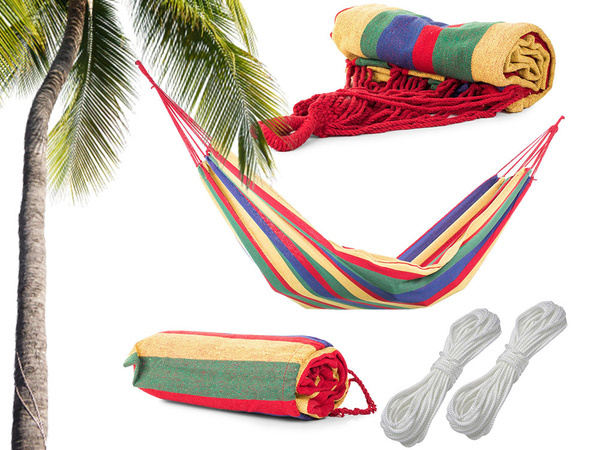 Colour striped garden hammak with single person 200x80 pocket etui