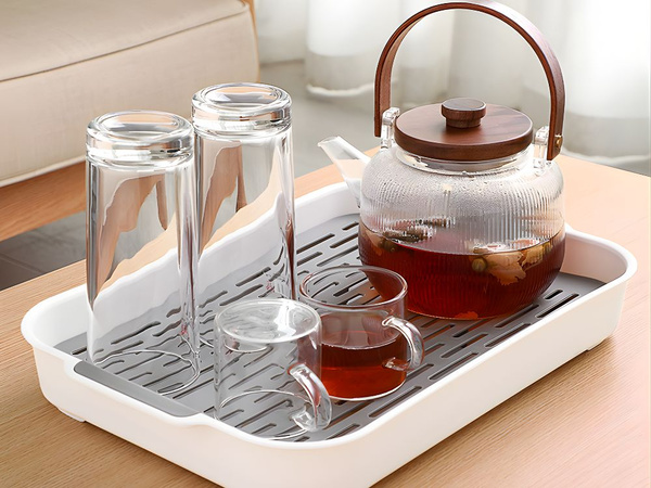 Two-layer kitchen tray with drain for dishes, vegetables, fruit, plastic