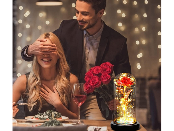 Večna vrtnica v steklenem darilu vodila rgb svetleče rdeče steklo za priložnost