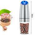 Electric gravity pepper and salt mill with lighting and adjustment