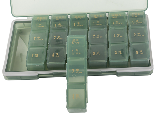 Medicine container tablets box time of day medication cassette weekly