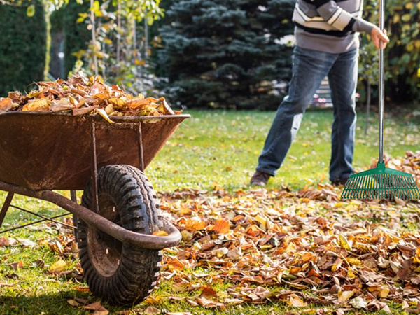 Záhradné hrábky na trávnikové listy ľahký plastový drev hliník 40cm