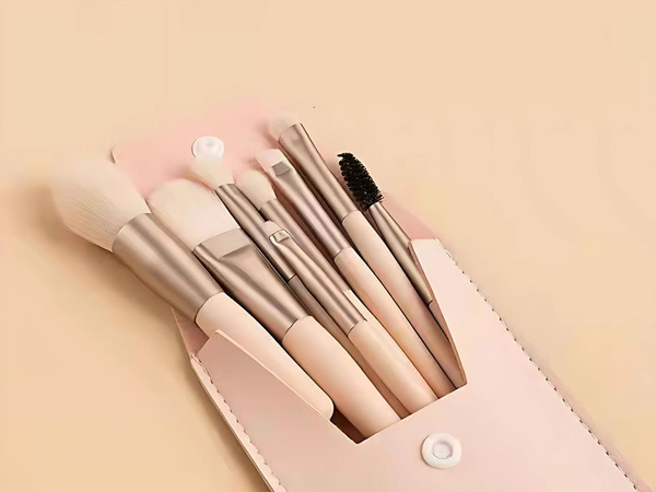Set de 8 perii profesionale de machiaj pentru ochi, sprâncene, cu cutie cosmetică