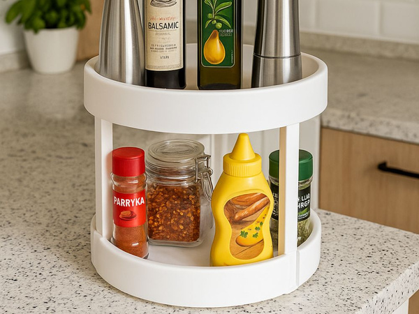 Rotating organizer for the kitchen two-level spice bowl round container