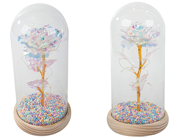 Mūžīgā roze stikla luminiscējošā stikla kastē sieviešu dienas dāvana