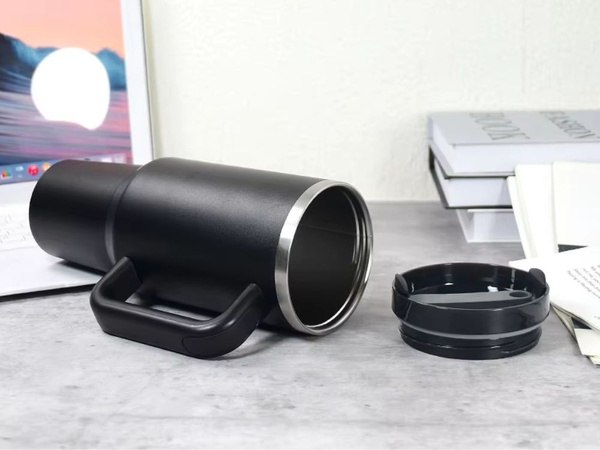 Grande tasse thermique 1,2 l avec paille et poignée en acier, thermos pour boissons chaudes et froides