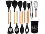 Ensemble d'ustensiles de cuisine en silicone et bois accessoires cuillères 12 pièces