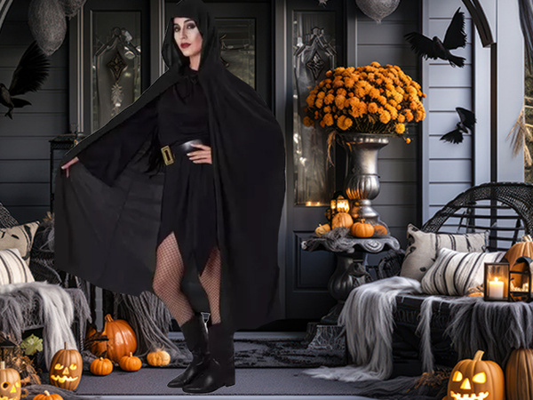 Capa halloween larga capa negra con capucha disfraz disfraz