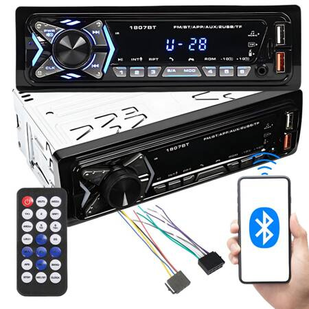 Radio samochodowe bluetooth usb aux sd 1-din zestaw głośnomówiący pilot