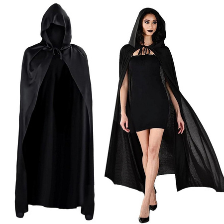 Cape halloween longue cape noire avec capuchon déguisement costume