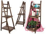 Wooden standing flower bed ladder three shelves plant shelf