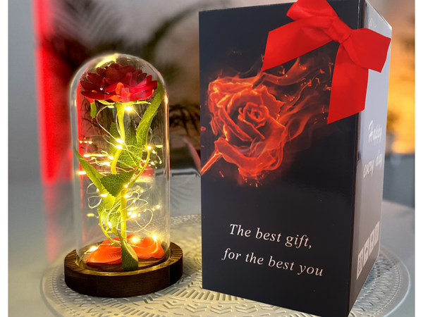 Rose éternelle en verre rouge cadeau lumineux pour une occasion pour femmes