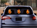 Gesture signalling hand on the rear window of a car middle finger led remote control
