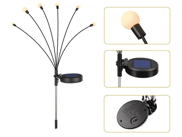 SOLAR GARDEN LIGHTS BALLS 2 PIECES WITH 6 LED LIGHTS EACH, 70 CM LONG