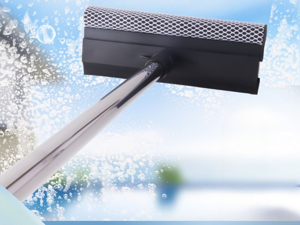 Window cleaner squeegee with sponge telescopic pole for windows mirrors floors