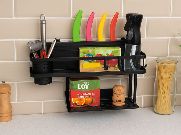 Estante de pared organizador de cocina metálico colgante para utensilios
