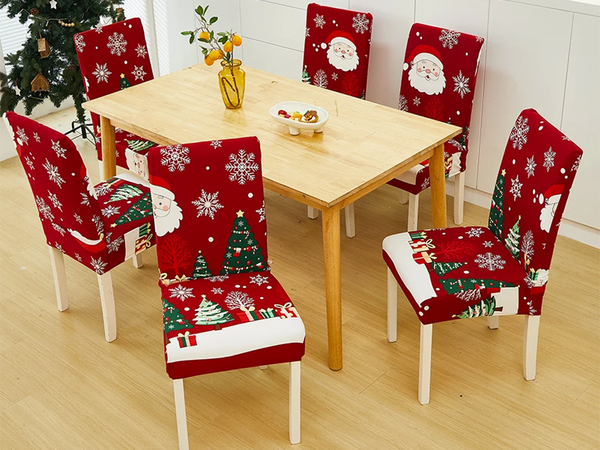 Funda navideña para silla decorativa universal Papá Noel con goma elástica