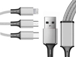 3in1 usb kabelis telefonam zibens kabelis iphone micro usb tipa c 1,2 m
