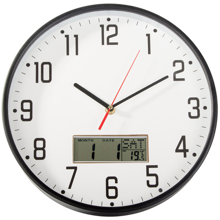 Wall clock large silent 30cm round pointer date temperature wood