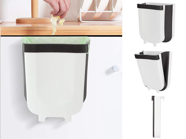 Zložljiva košara za biološke odpadke, obešena na omari