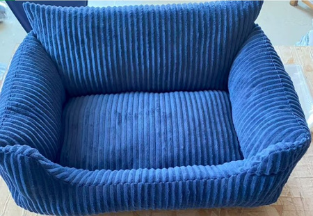 LIT POUR ANIMAUX VELOURS CÔTELÉ BLEU L (10)