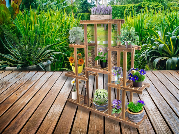 Lillepott kõrge seisev puidust lillevoodi 3-tasandiline raamaturiiul