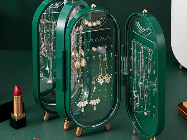 Ékszer szervező összecsukható koporsó kijelző tükör állvány zöld