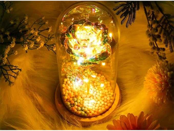 Everlasting rose in glass led luminous glass box women's day gift
