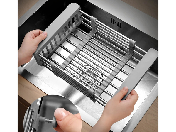 Placă de scurgere pentru chiuvetă coș telescopic pentru legume și fructe