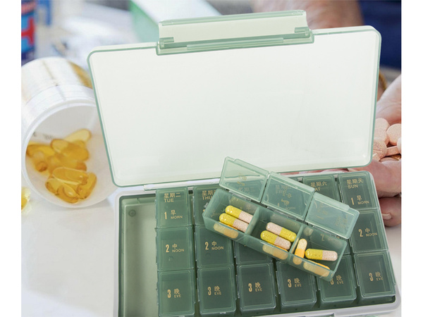 Medicine container tablets box time of day medication cassette weekly