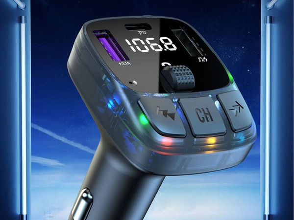 Transmiter fm mp3 estaw głośnomówiący 2xusb + usb c bluetooth 5.3 lcd 12v