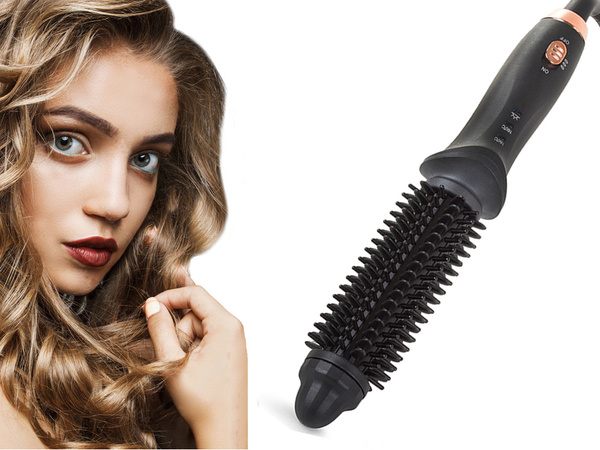 Curling iron styling brush curls