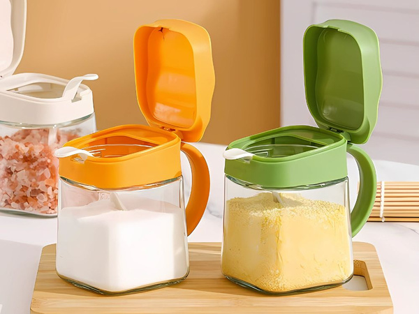 Virtuvės prieskonių indas su stikliniu rankenėle, 300 ml stiklainis + šaukštelis