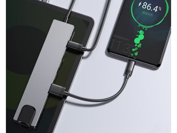 Hub adaptér 8v1 konektor 2x usb-c thunderbolt 3 2xusb hdmi sd rj45