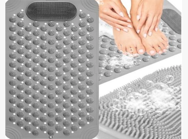Rutschfeste Badezimmermatte, grau, für die Dusche, mit massierender Oberfläche