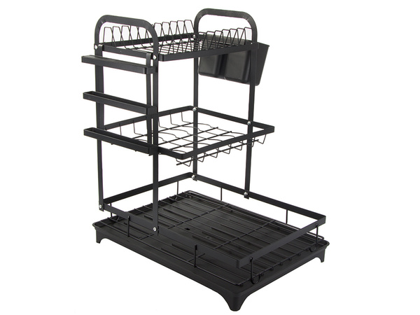 Séchoir à vaisselle pour assiettes, couverts et tasses à trois niveaux avec égouttoir et plateau