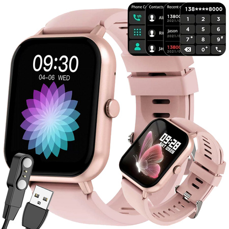 Inteligentné hodinky pre ženy a mužov s gumovým remienkom, športové, Bluetooth, volania, ružové